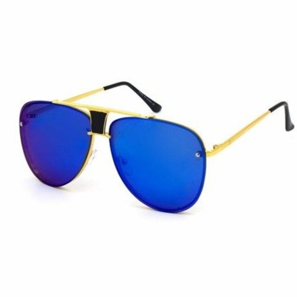 Aviator Sunglasses Blue Mirrored Lens Gold Frame Fashion Men Trendy Driving New‎ - Picture 1 of 4